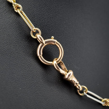 Antique 18ct Gold and Platinum Love Knot Trombone Watch Chain Necklace | 14.7"
