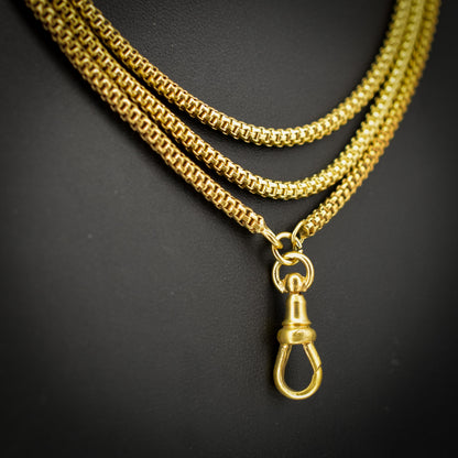 Antique 18ct Rolled Gold Fancy Popcorn Link Guard Chain Necklace with Dog Clip | 51"