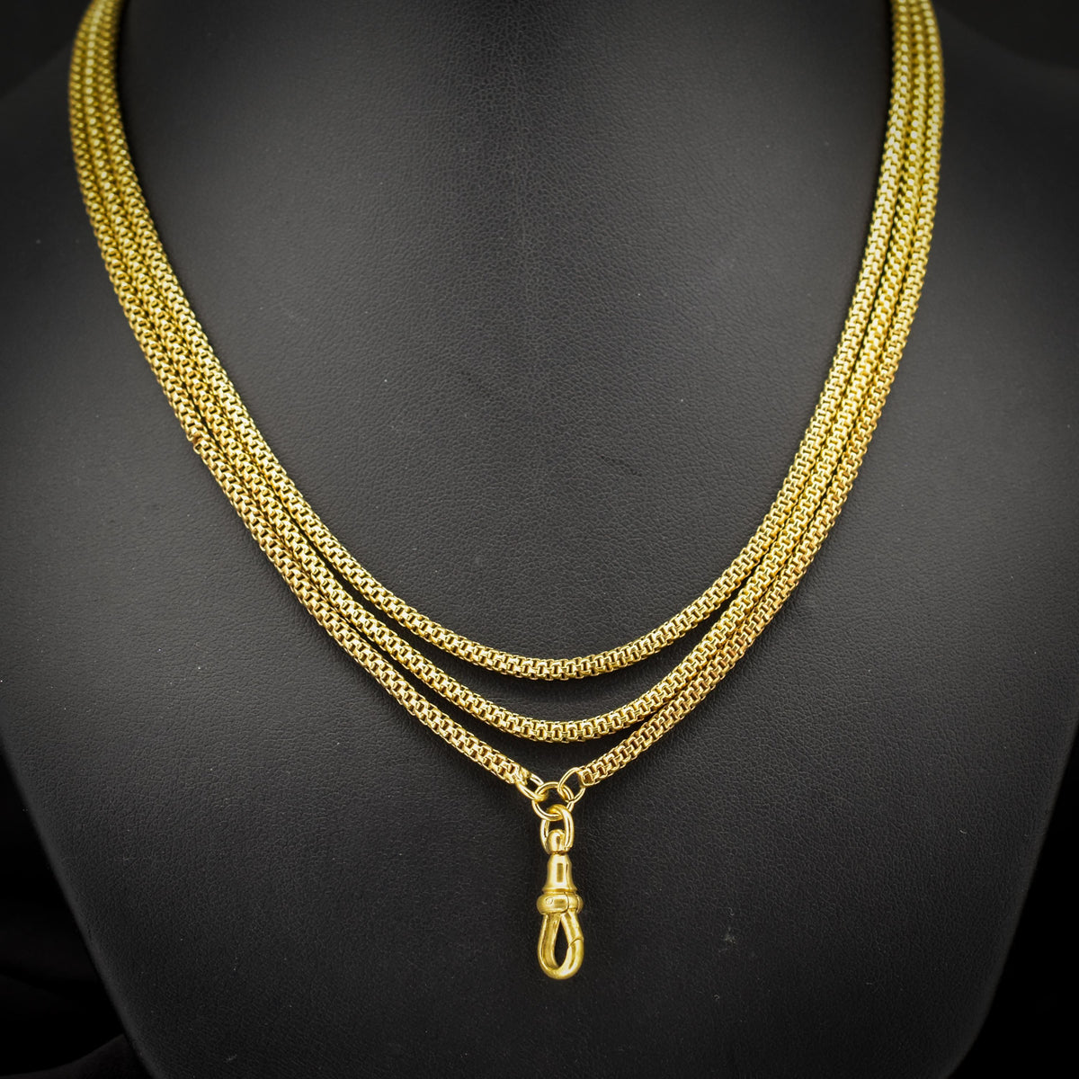 Antique 18ct Rolled Gold Fancy Popcorn Link Guard Chain Necklace with Dog Clip | 51"