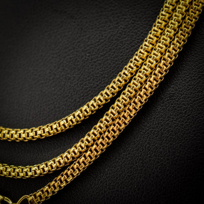 Antique 18ct Rolled Gold Fancy Popcorn Link Guard Chain Necklace with Dog Clip | 51"