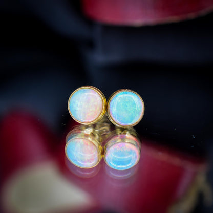 Vintage Natural Opal Round 9ct Gold Stud Earrings