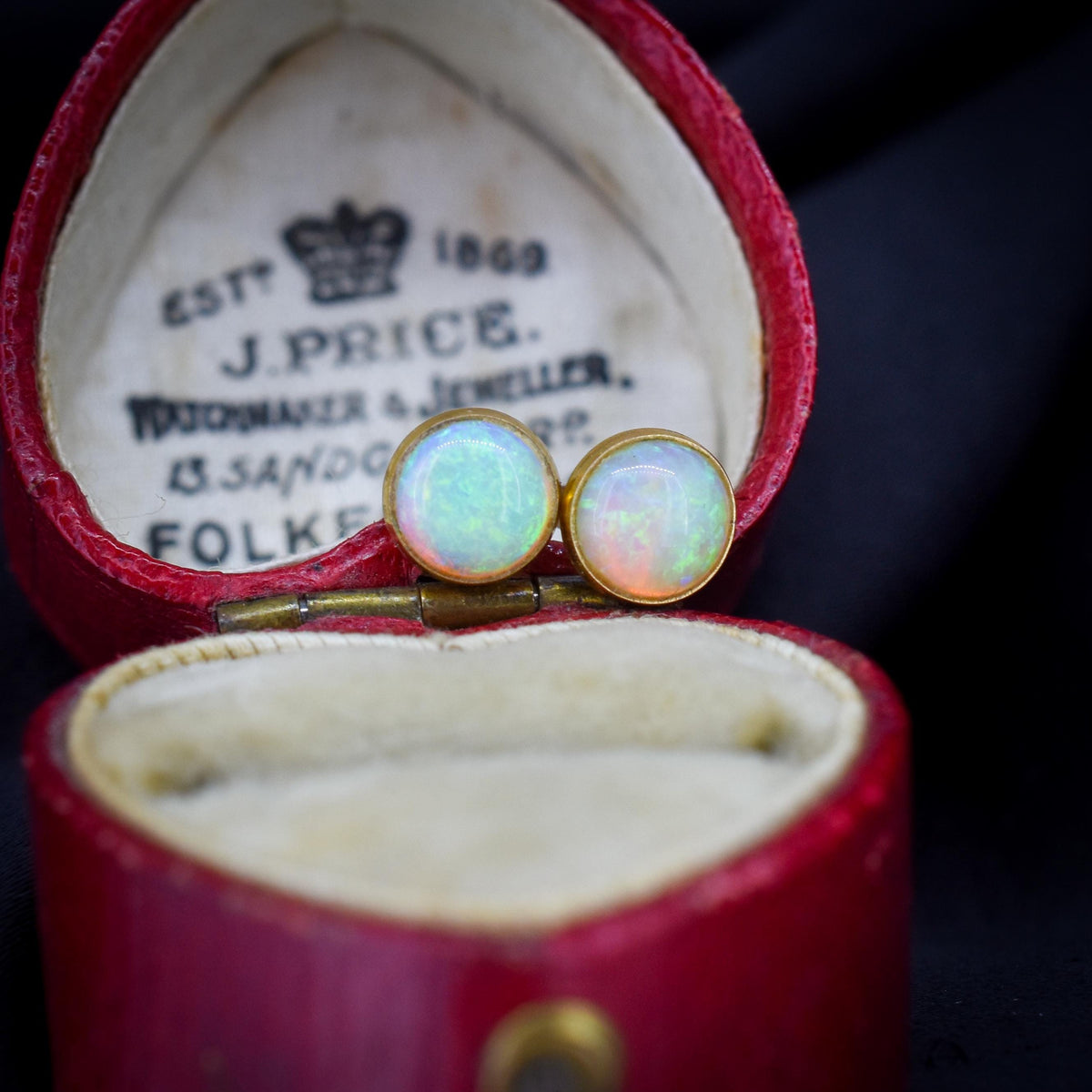 Vintage Natural Opal Round 9ct Gold Stud Earrings
