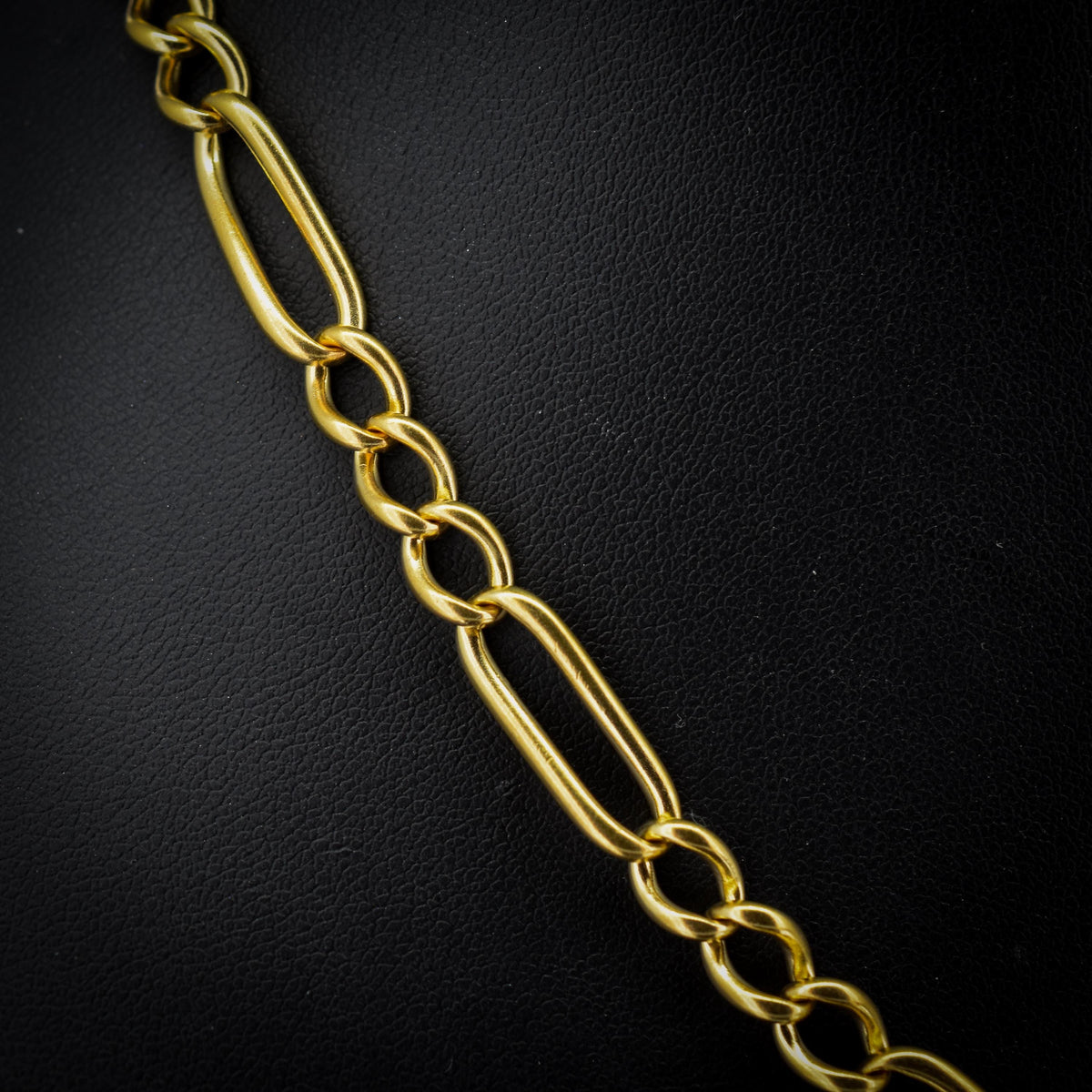 Antique 18ct Rolled Gold Figaro Link Albert Watch Chain Necklace with T-Bar and Dog Clips - 17"