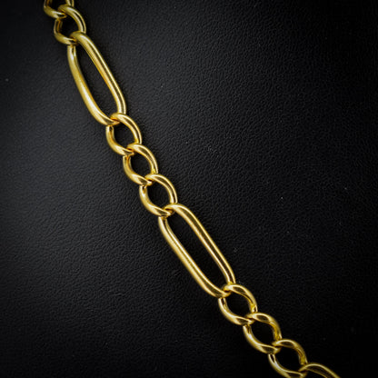 Antique 18ct Rolled Gold Figaro Link Albert Watch Chain Necklace with T-Bar and Dog Clips - 17"