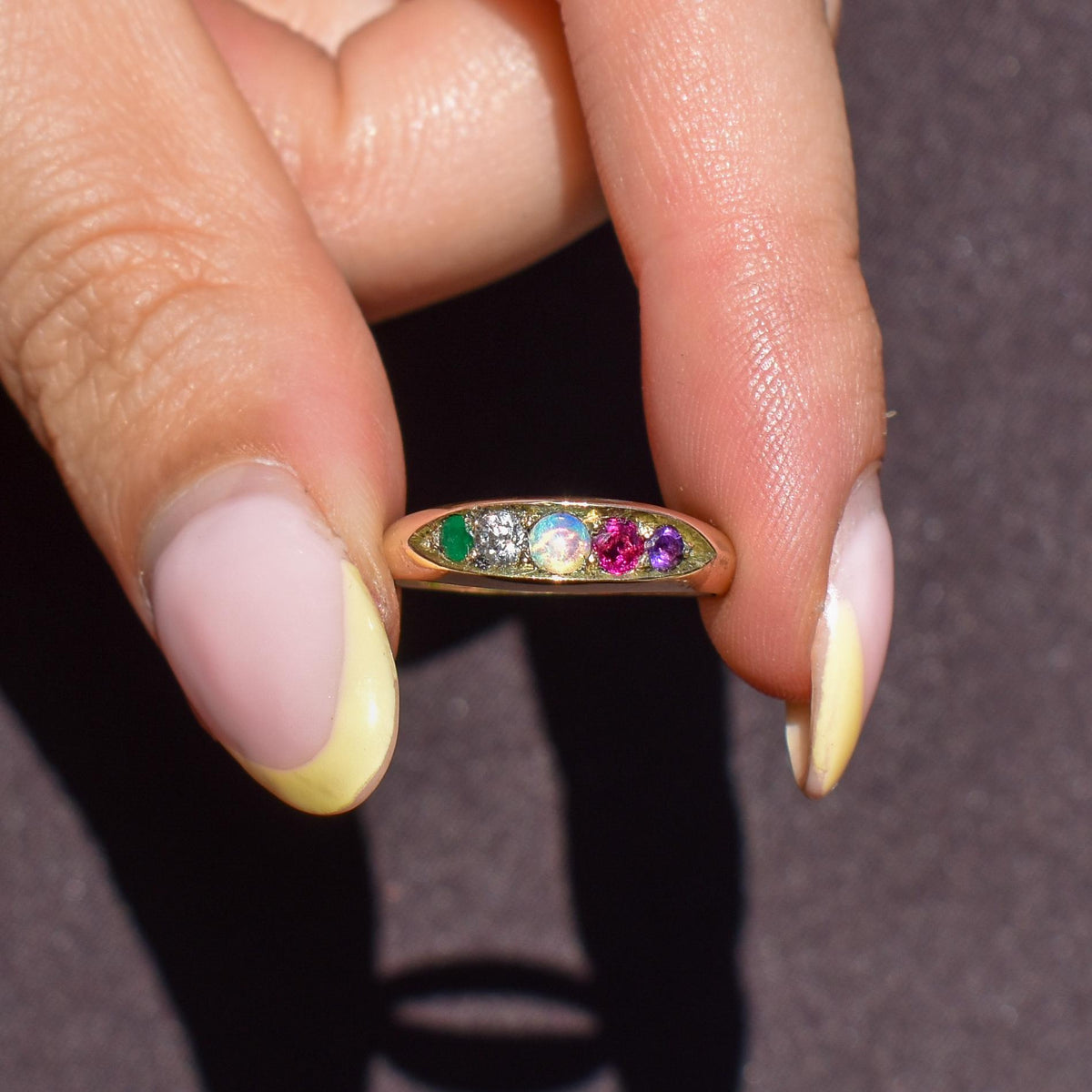 Antique Victorian Multi Gemstone Five Stone 15ct Yellow Gold Ring | Chester 1888