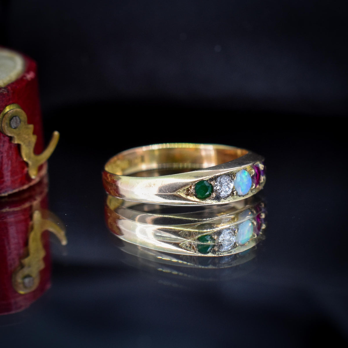 Antique Victorian Multi Gemstone Five Stone 15ct Yellow Gold Ring | Chester 1888