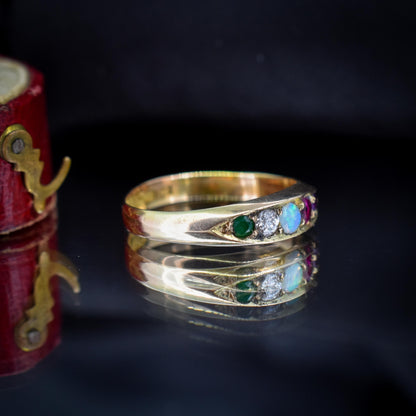 Antique Victorian Multi Gemstone Five Stone 15ct Yellow Gold Ring | Chester 1888