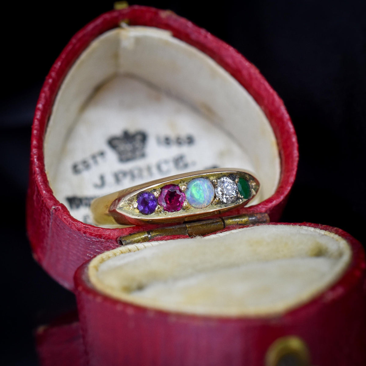 Antique Victorian Multi Gemstone Five Stone 15ct Yellow Gold Ring | Chester 1888