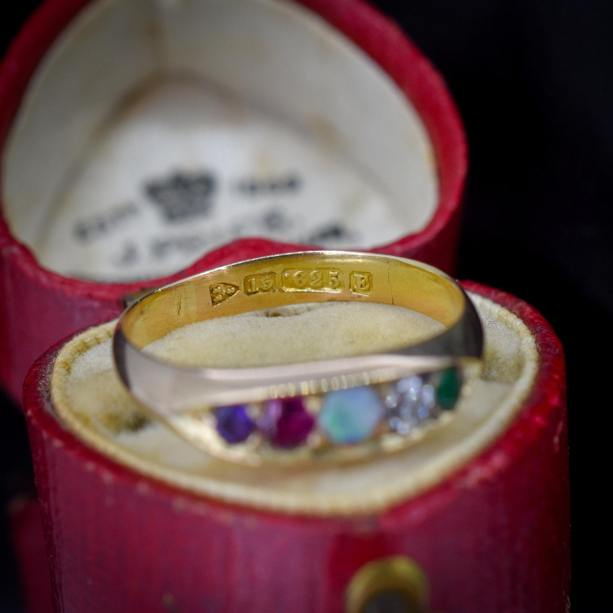 Antique Victorian Multi Gemstone Five Stone 15ct Yellow Gold Ring | Chester 1888