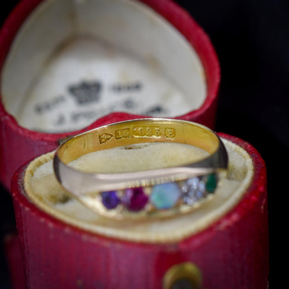 Antique Victorian Multi Gemstone Five Stone 15ct Yellow Gold Ring | Chester 1888