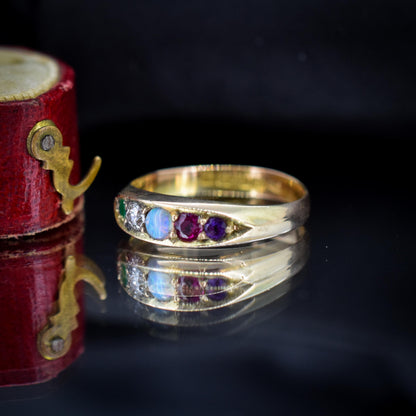 Antique Victorian Multi Gemstone Five Stone 15ct Yellow Gold Ring | Chester 1888