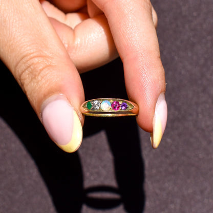 Antique Victorian Multi Gemstone Five Stone 15ct Yellow Gold Ring | Chester 1888