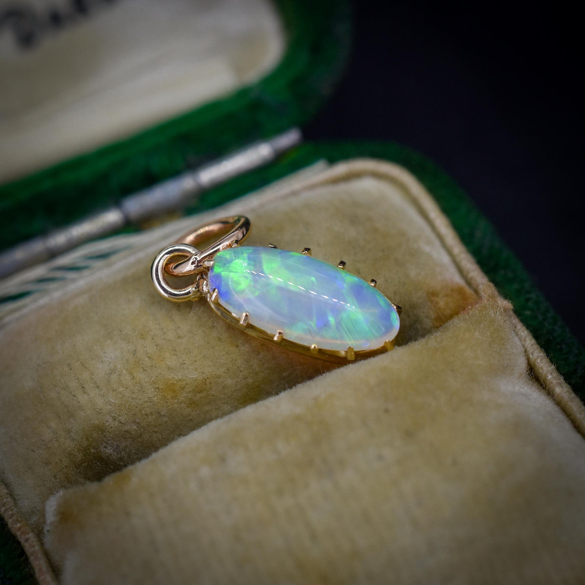 Antique 15ct Gold Natural Solid Opal Oval Charm Pendant