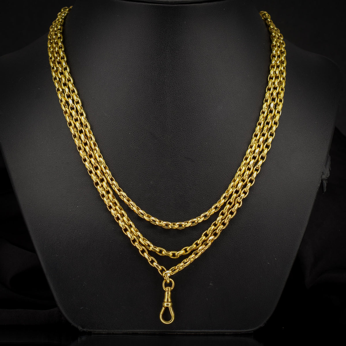 Antique 18ct Rolled Gold Faceted Belcher Link Guard Chain Necklace with Dog Clip | 56"