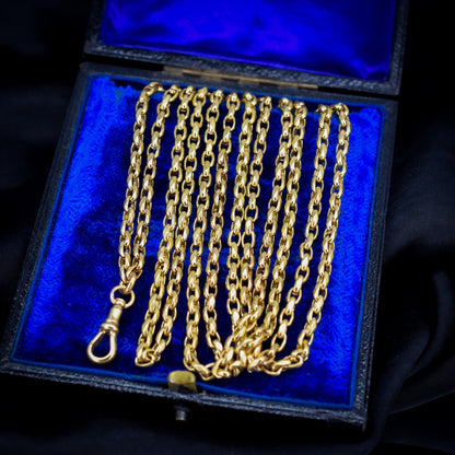 Antique 18ct Rolled Gold Faceted Belcher Link Guard Chain Necklace with Dog Clip | 56"