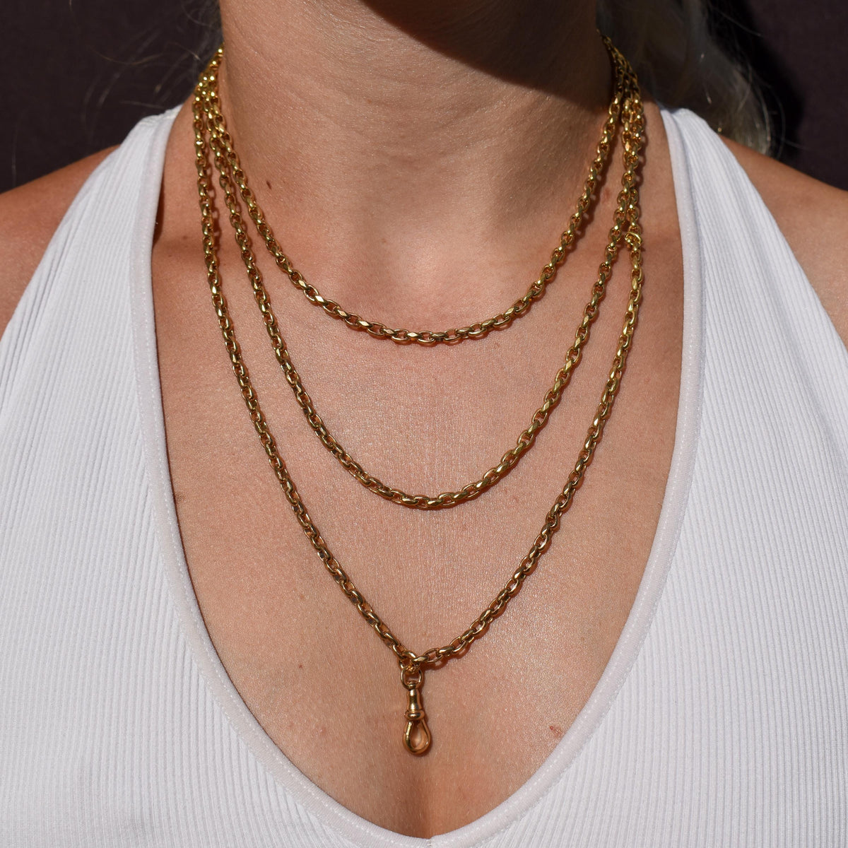 Antique 18ct Rolled Gold Faceted Belcher Link Guard Chain Necklace with Dog Clip | 56"
