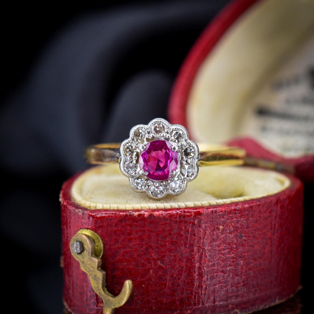 Antique Edwardian Ruby and Diamond Halo Cluster 18ct Gold Ring