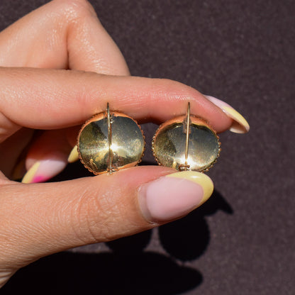 Antique Victorian Etruscan Pavé Turquoise Bombé Cluster 9ct Gold Earrings