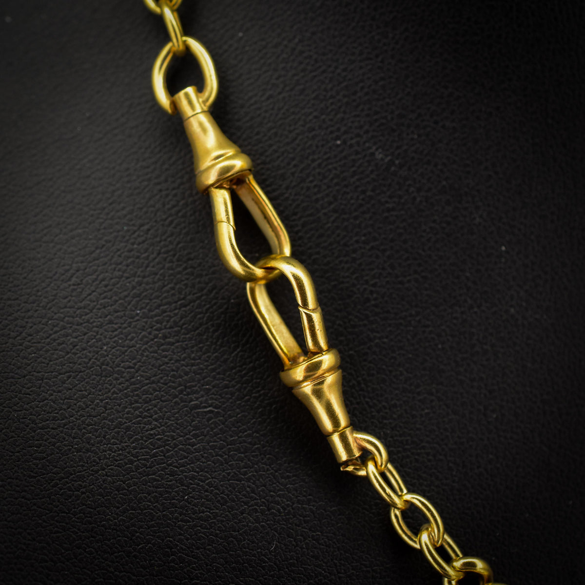 Antique 18ct Rolled Gold Curb Albert Watch Chain Necklace with T-Bar and Double Dog Clips - 17.5"