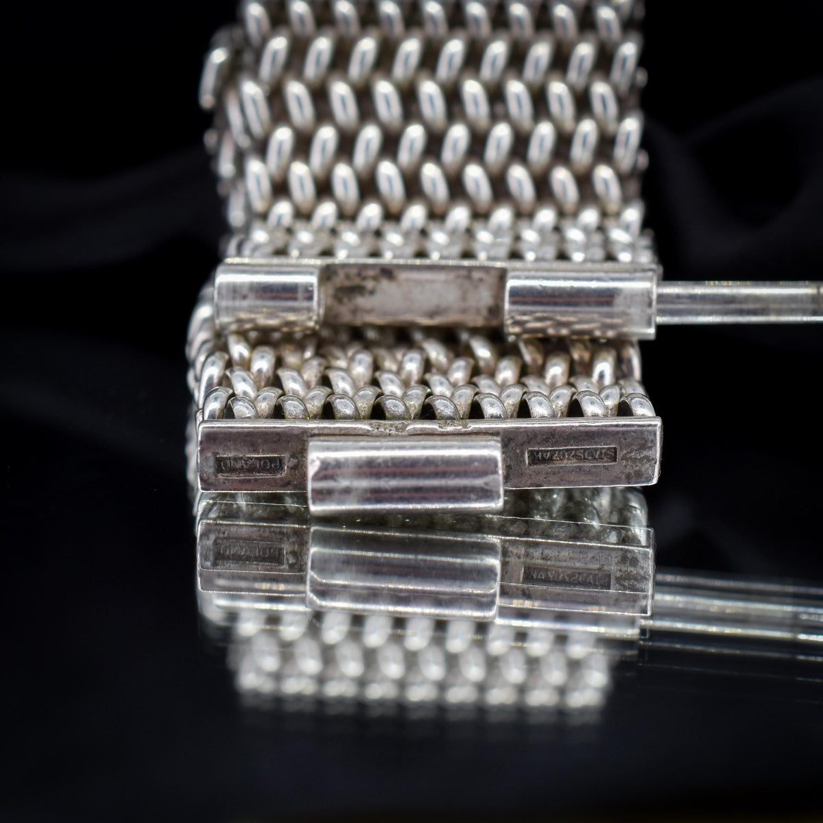 Vintage Sterling Silver Tomasz Stajszczak Poland Mesh Cuff Bracelet | 7.5"
