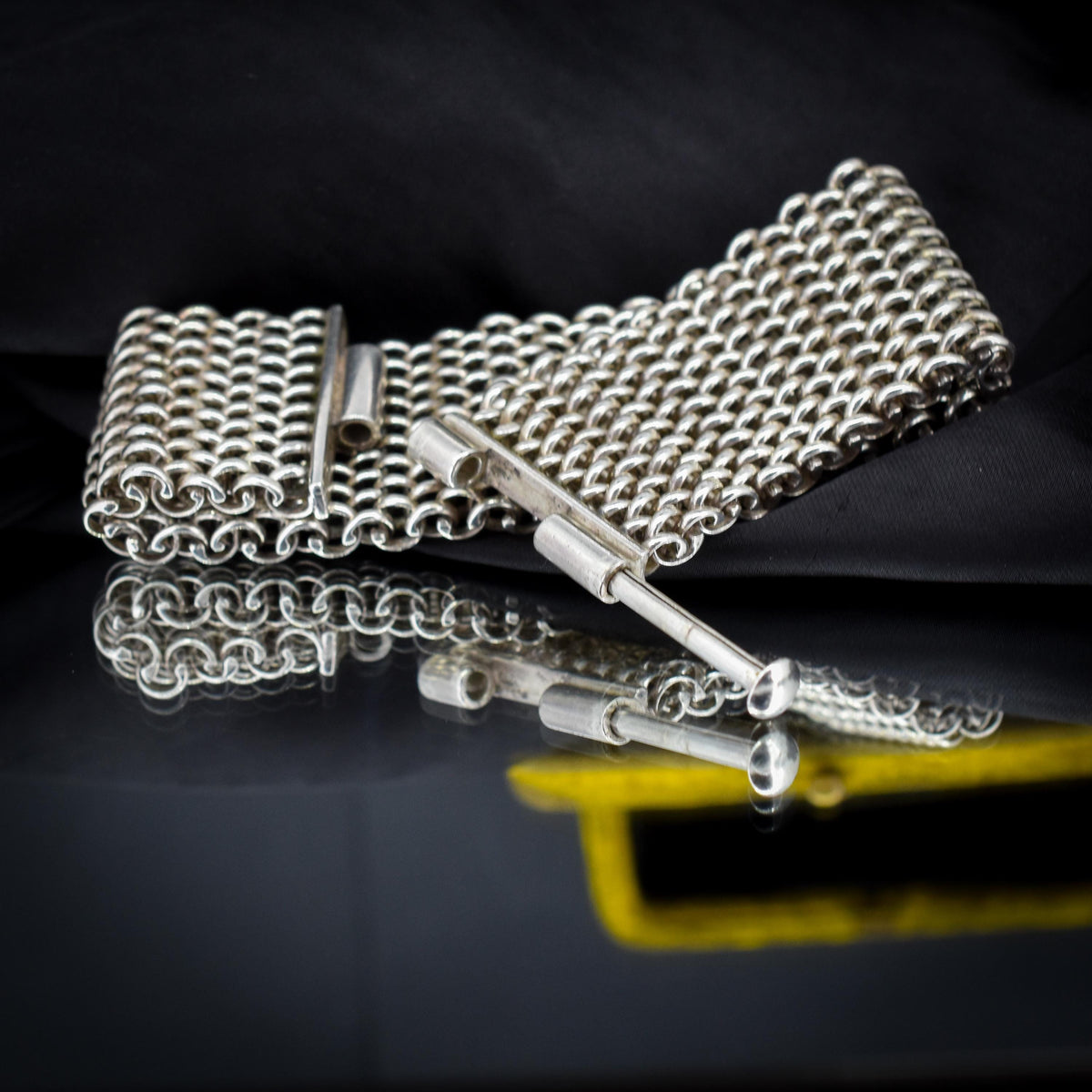 Vintage Sterling Silver Tomasz Stajszczak Poland Mesh Cuff Bracelet | 7.5"
