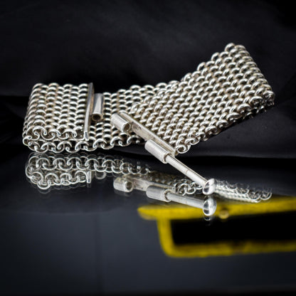 Vintage Sterling Silver Tomasz Stajszczak Poland Mesh Cuff Bracelet | 7.5"