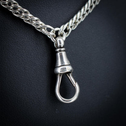 Antique Sterling Silver Flat Curb Link Long Guard Chain Necklace | 62" Length