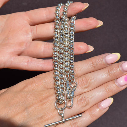 Vintage Sterling Silver Rollerball Albert Watch Chain Necklace | 19"