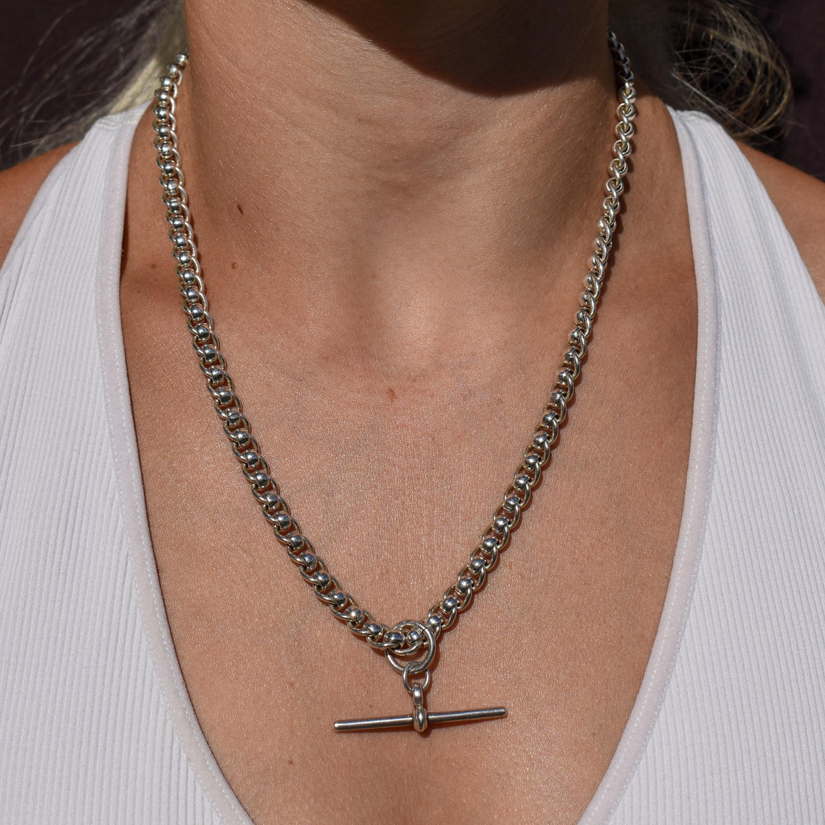 Vintage Sterling Silver Rollerball Albert Watch Chain Necklace | 19"