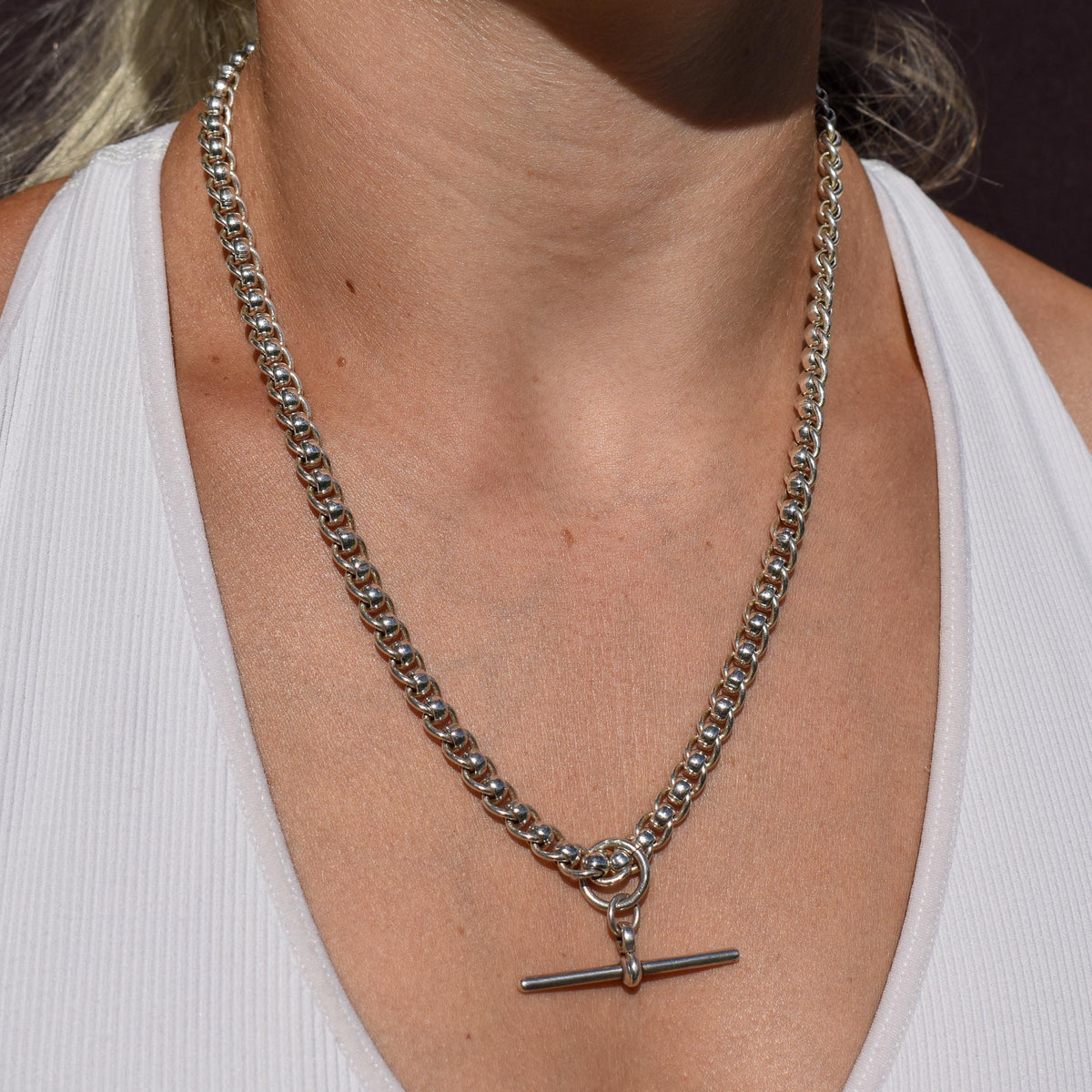 Vintage Sterling Silver Rollerball Albert Watch Chain Necklace | 19"