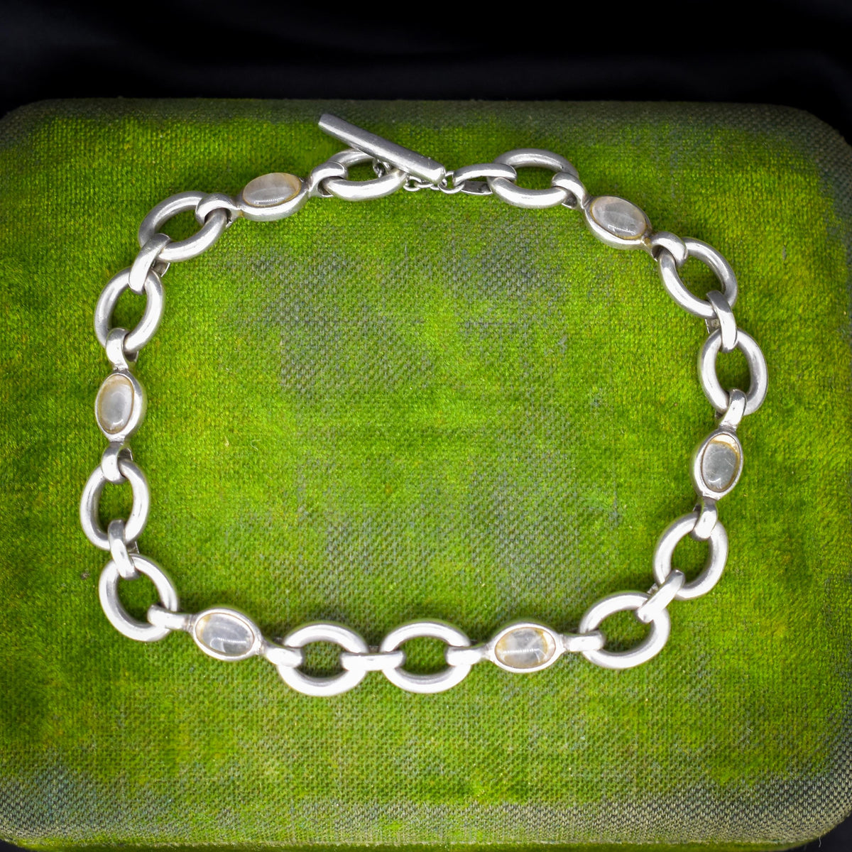 Vintage Cabochon Moonstone Sterling Silver Bracelet | 7"