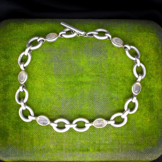 Vintage Cabochon Moonstone Sterling Silver Bracelet | 7"
