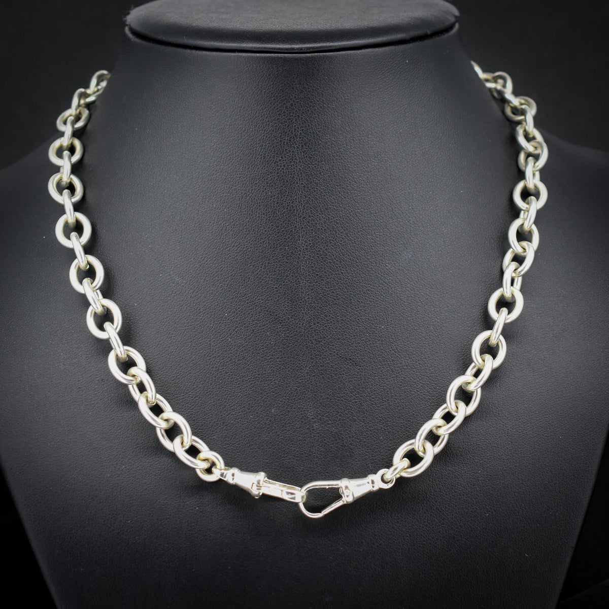 Vintage 51g Silver Oval Cable Link Chain Necklace with Double Dog Clip | 17.5"