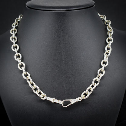 Vintage 51g Silver Oval Cable Link Chain Necklace with Double Dog Clip | 17.5"