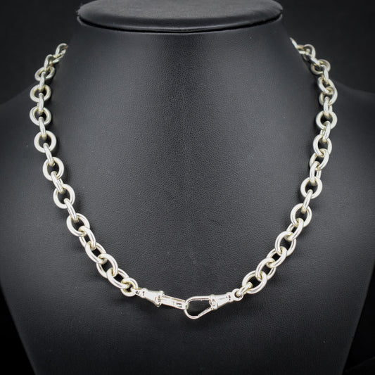 Vintage 51g Silver Oval Cable Link Chain Necklace with Double Dog Clip | 17.5"