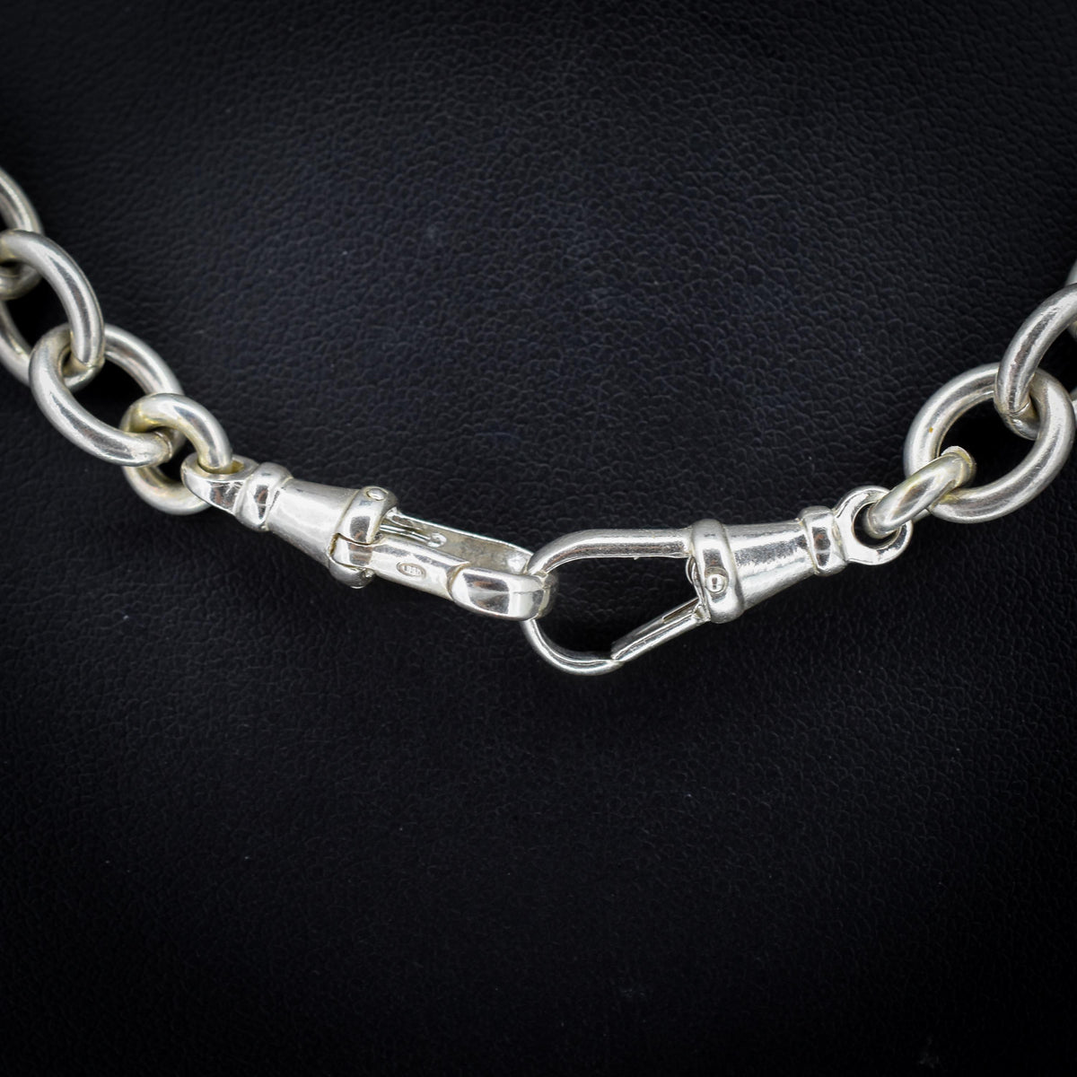 Vintage 51g Silver Oval Cable Link Chain Necklace with Double Dog Clip | 17.5"