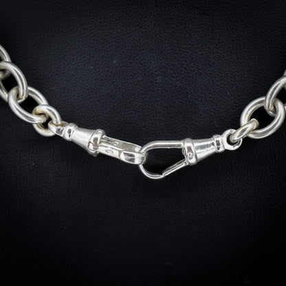 Vintage 51g Silver Oval Cable Link Chain Necklace with Double Dog Clip | 17.5"