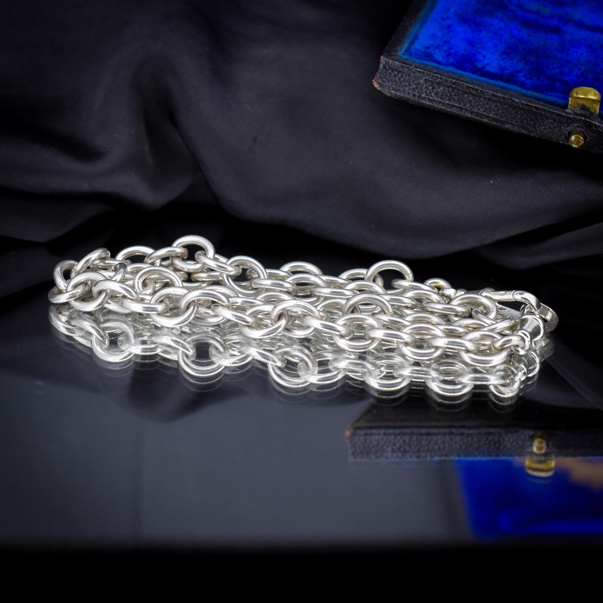 Vintage 51g Silver Oval Cable Link Chain Necklace with Double Dog Clip | 17.5"