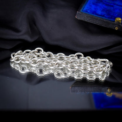 Vintage 51g Silver Oval Cable Link Chain Necklace with Double Dog Clip | 17.5"