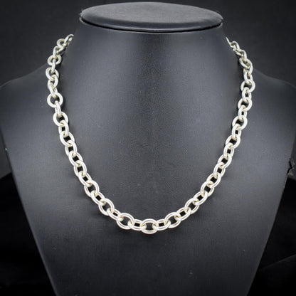 Vintage 51g Silver Oval Cable Link Chain Necklace with Double Dog Clip | 17.5"