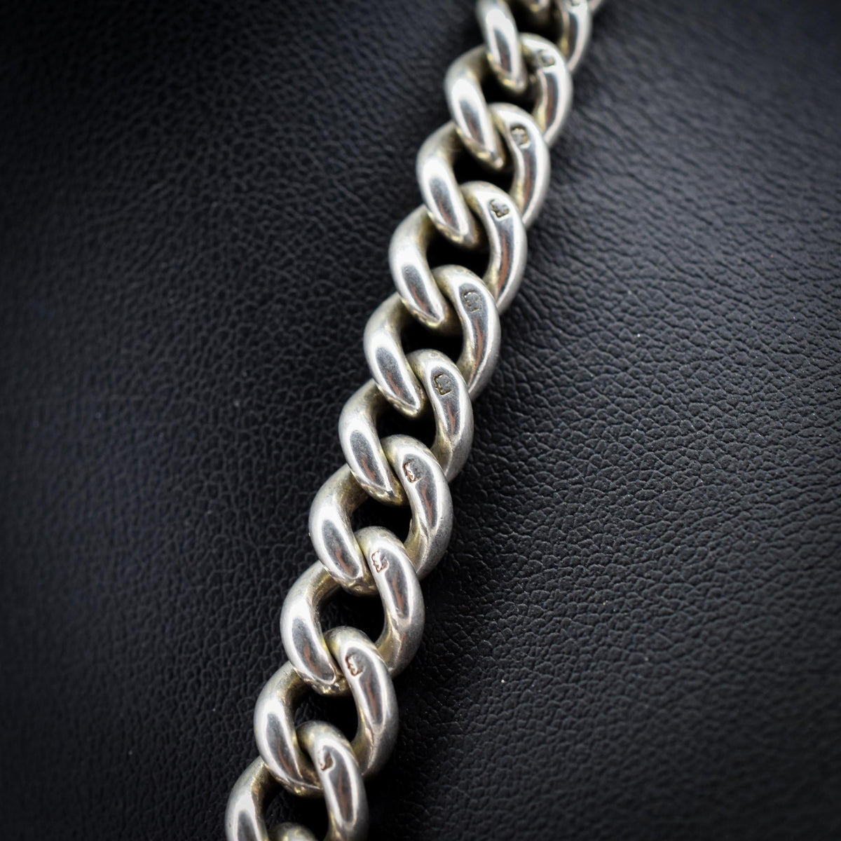 Antique 24" Sterling Silver Curb Link Albert Chain Necklace with Double Dog Clips and T-Bar