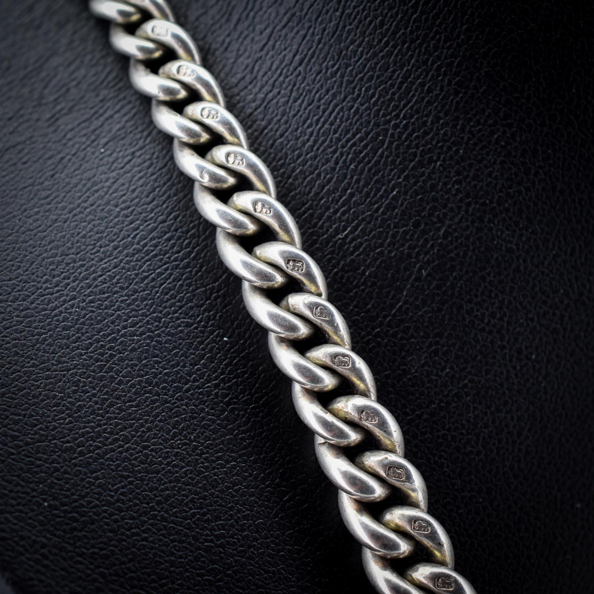 Antique 24" Sterling Silver Curb Link Albert Chain Necklace with Double Dog Clips and T-Bar