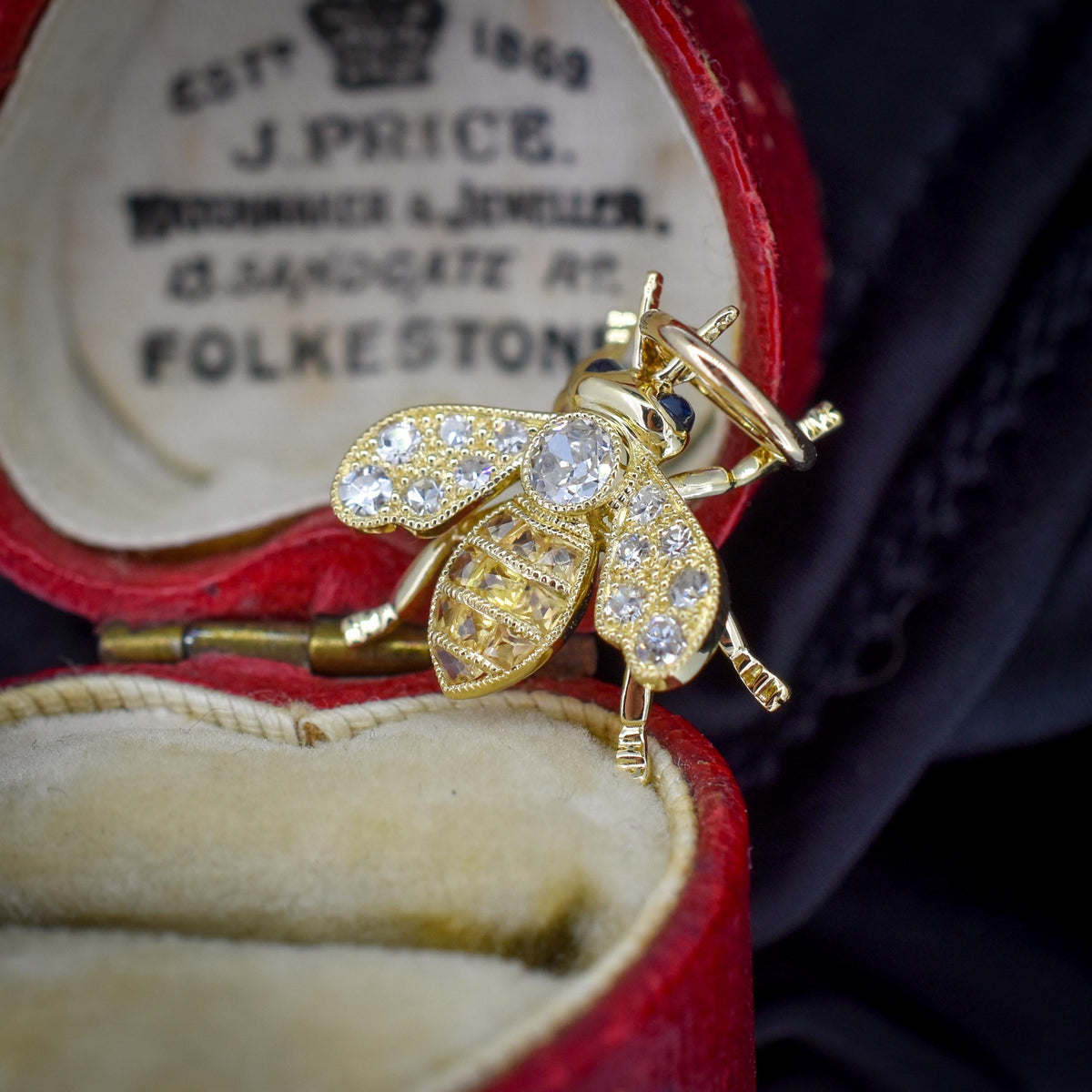 Yellow Sapphire and Diamond 18ct Gold Insect Bee Pendant