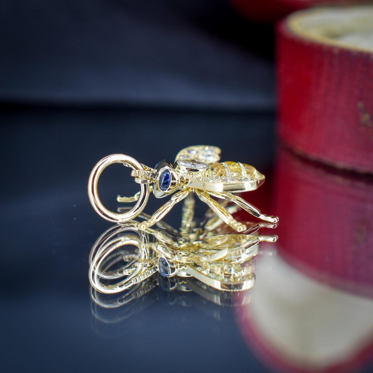 Yellow Sapphire and Diamond 18ct Gold Insect Bee Pendant