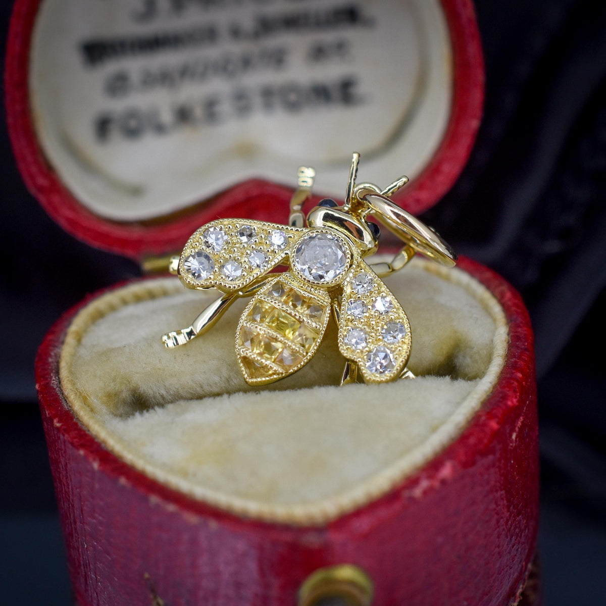 Yellow Sapphire and Diamond 18ct Gold Insect Bee Pendant