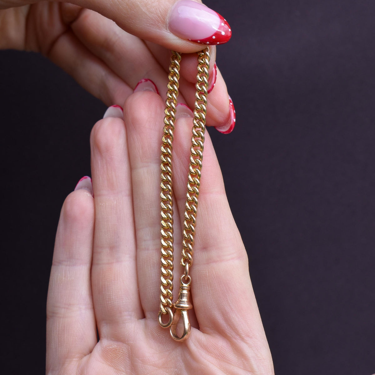 Antique 9ct Gold Uniform Curb Link Dog Clip Bracelet | 7.25"