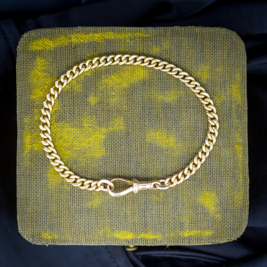 Antique 9ct Gold Uniform Curb Link Dog Clip Bracelet | 7.25"