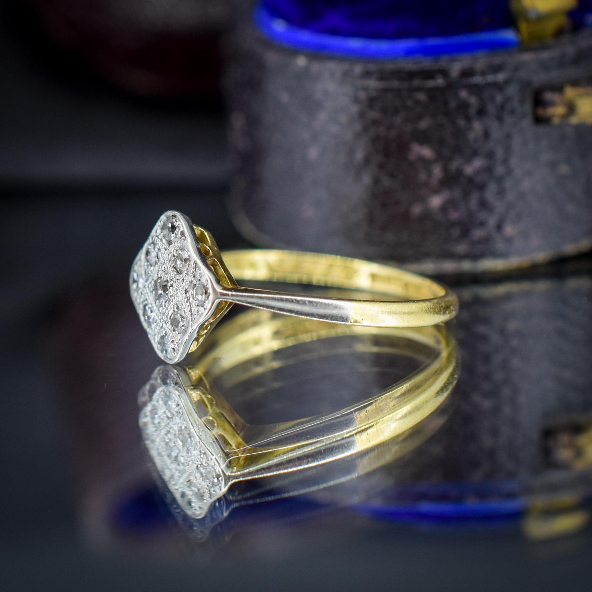 Art Deco Diamond Square Cluster 18ct Yellow Gold and Platinum Ring