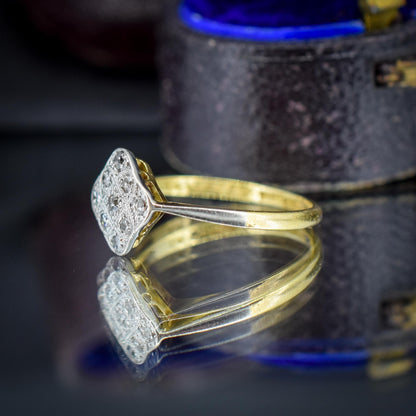 Art Deco Diamond Square Cluster 18ct Yellow Gold and Platinum Ring