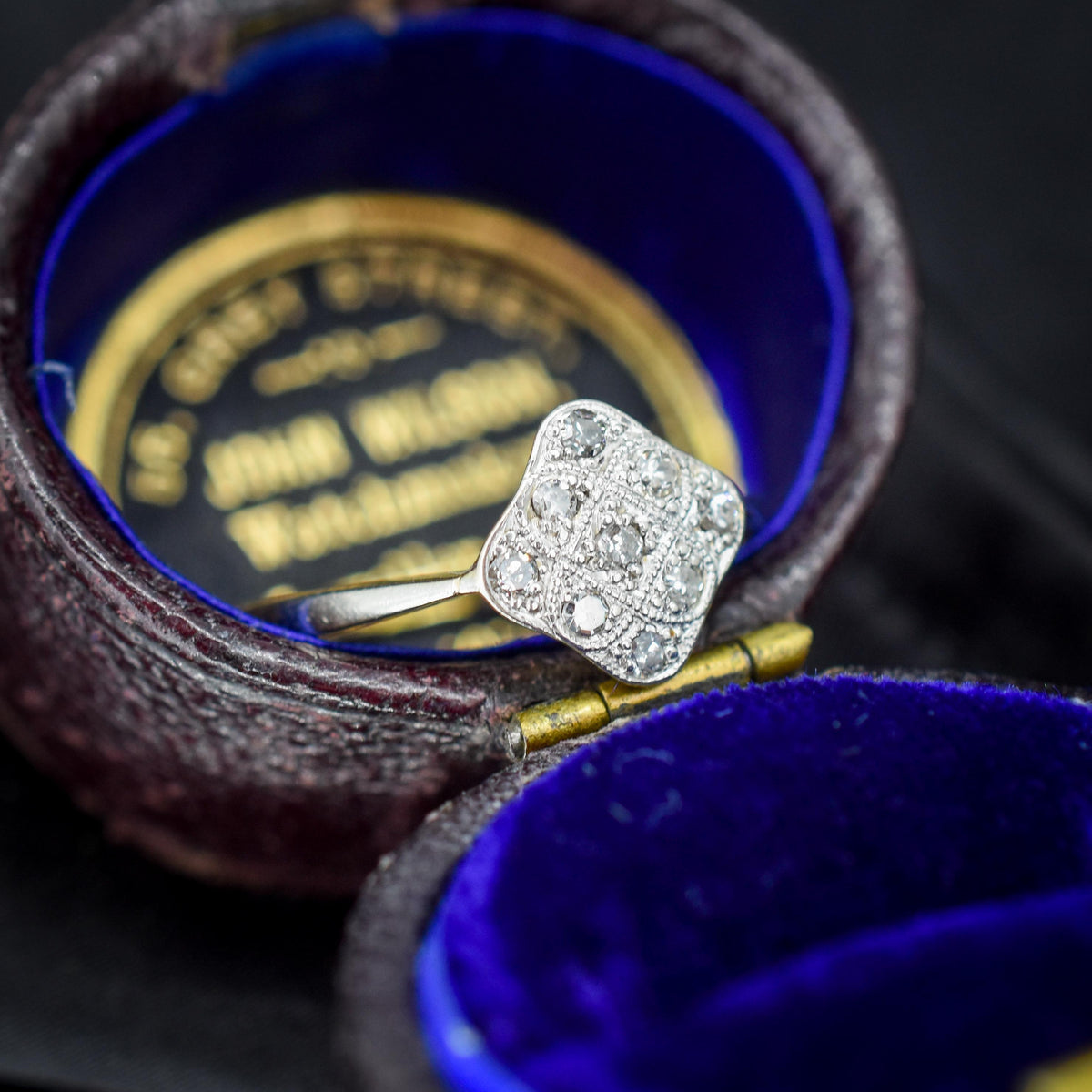 Art Deco Diamond Square Cluster 18ct Yellow Gold and Platinum Ring